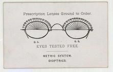 Prescription Lenses Ground to Order - Eyes Tested Free, Perkins Collection 1850 to 1900 Advertising Cards
